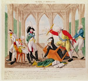 「恥と後悔、悲劇コミックプレイ」、1805年10月20日のウルムの降伏に関する風刺画